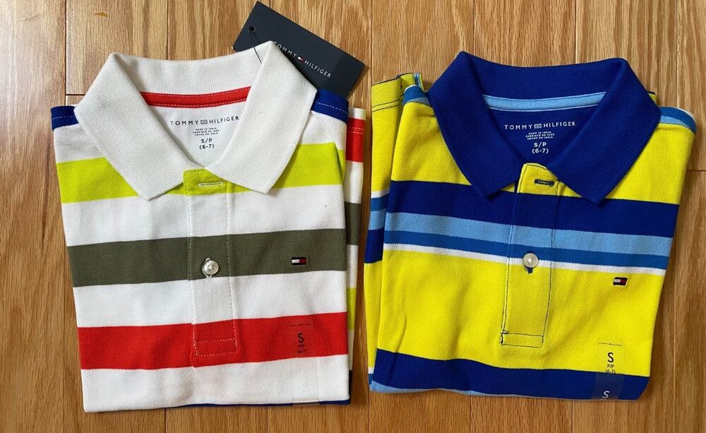 NWT 2 x Tommy Hilfiger Polo Short-Sleeve Bold Striped Shirt Boys Size S (6-7)